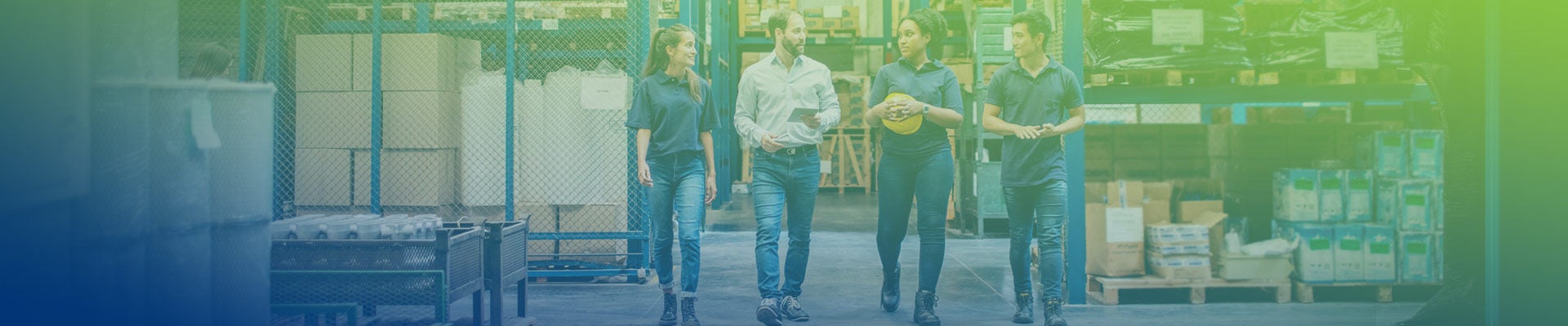 Workers walking through distributor warehouse