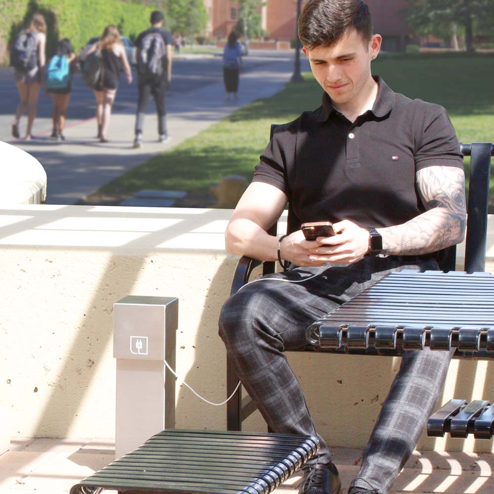 college student charging on campus